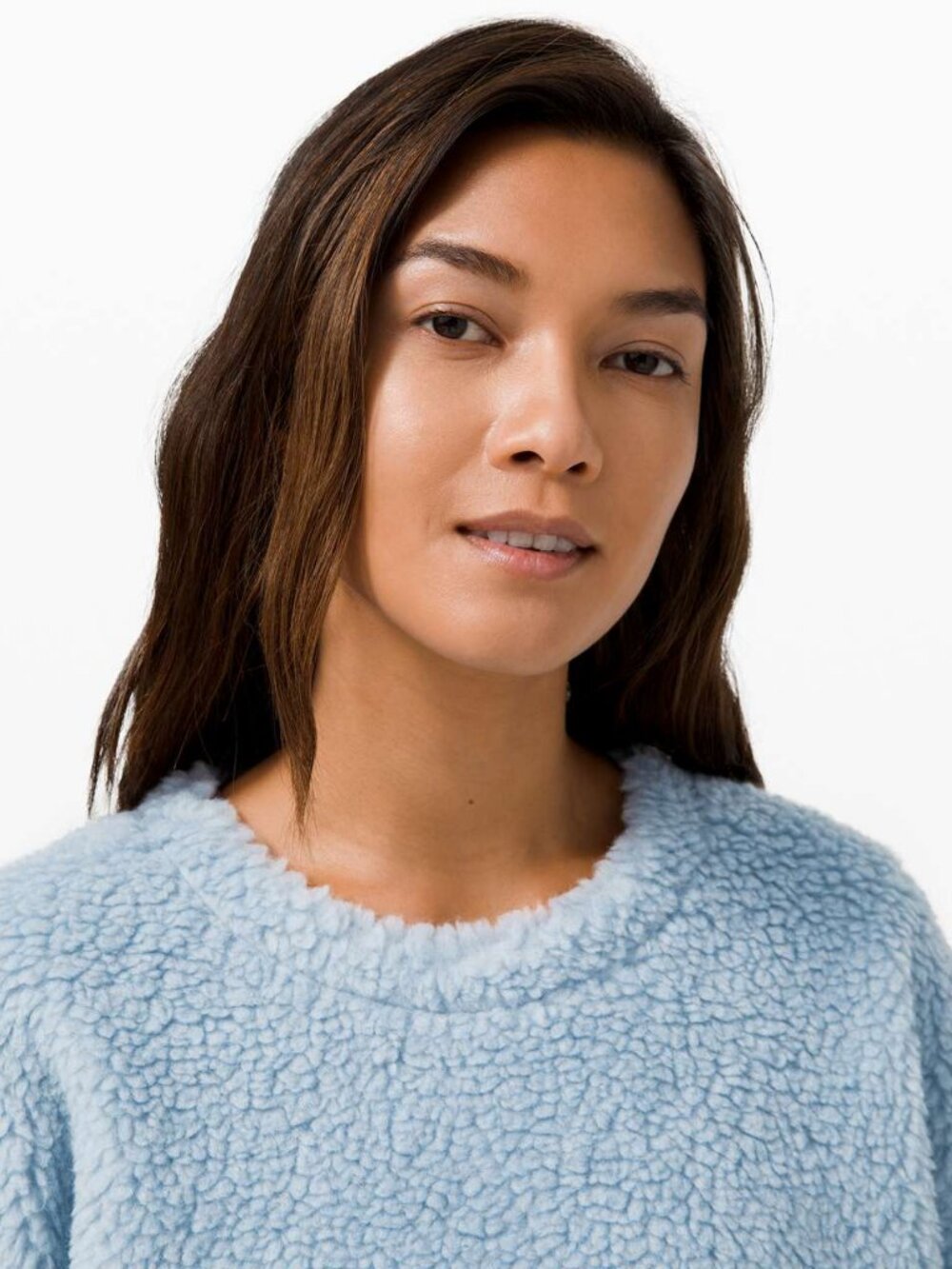 Lululemon Wool Blend Sherpa Fleece Whenever Boxy Crew Pullover Blue Chambray - Picture 2 of 9